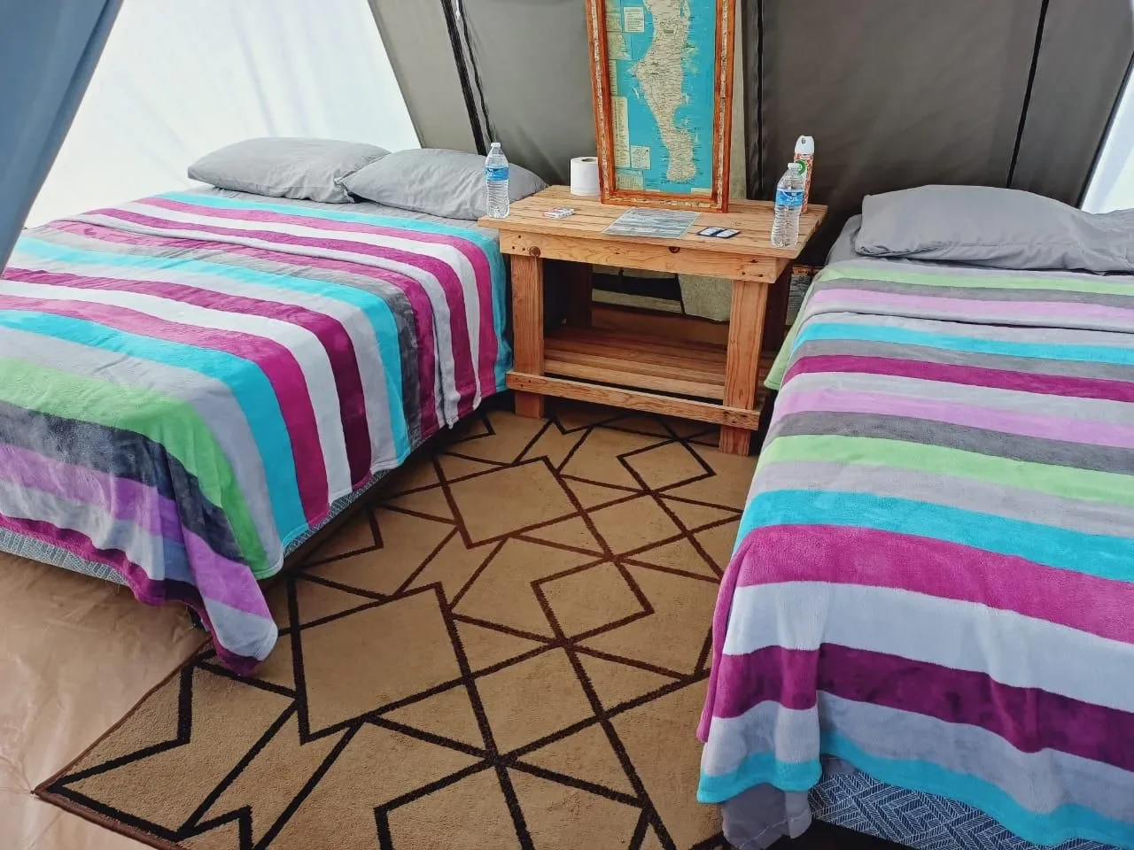 A canvas guest tent interior
