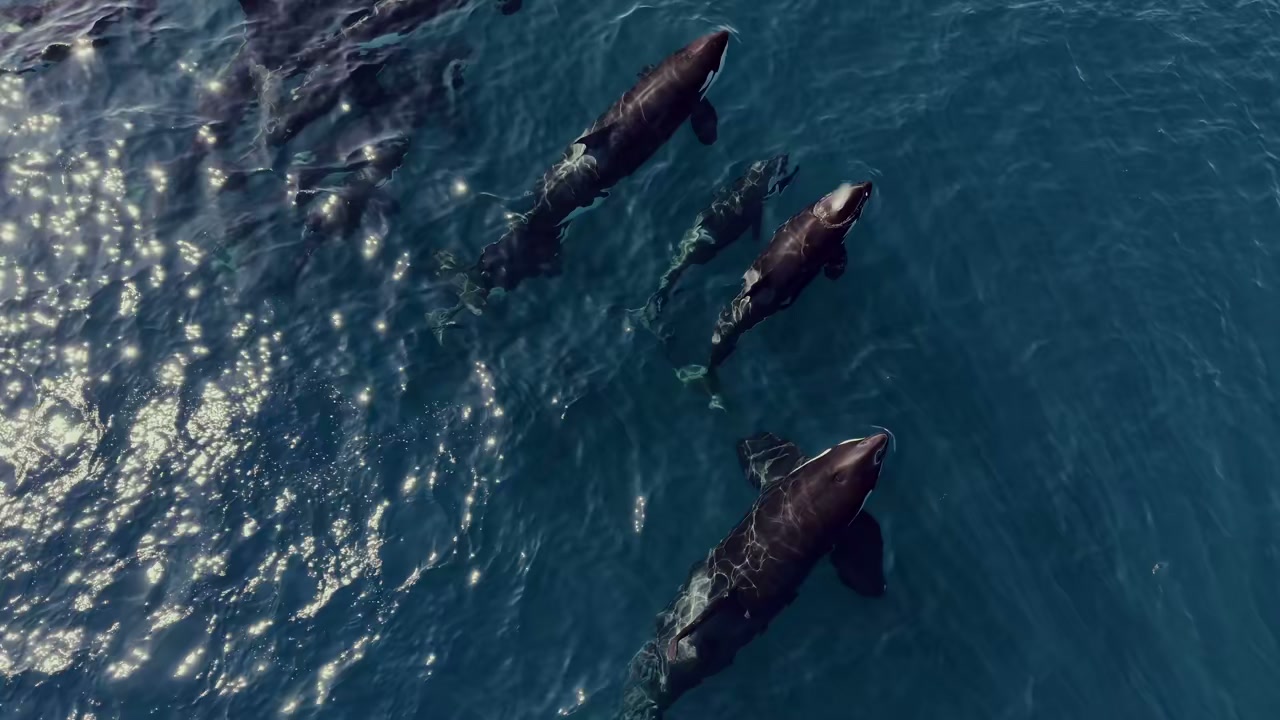 Orca pod swimming in the Sea of Cortez near La Ventana